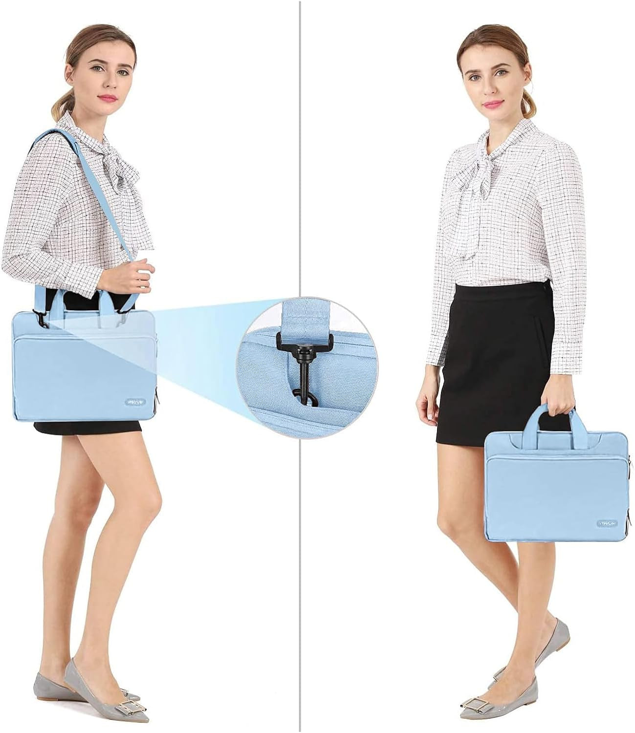 360 Protective Laptop Shoulder Bag Compatible with Macbook Air 15 M4 A3241 M3 A3114 M2 A2941/Pro 16 Inch M4 M3 M2 M1, 15-15.6 Inch Notebook,Matching Color Sleeve with Belt, Airy Blue