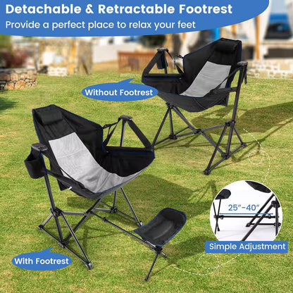 Hammock Camping Chair with Retractable Footrest and Carrying Bag for Camping Picnic Black