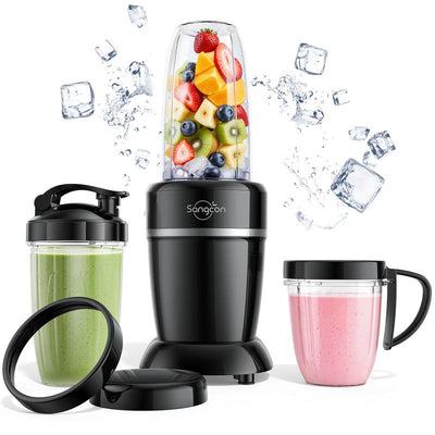 Sangcon 1000W Blender for Kitchen-Capacity Upgrade,With (3) Cups (2) Spoutcovers (1)Storage Cap (1)To-Go Cap, Portableblender for Shakes and Smoothies, Lcecrushing, Frozen Drinks, Spices