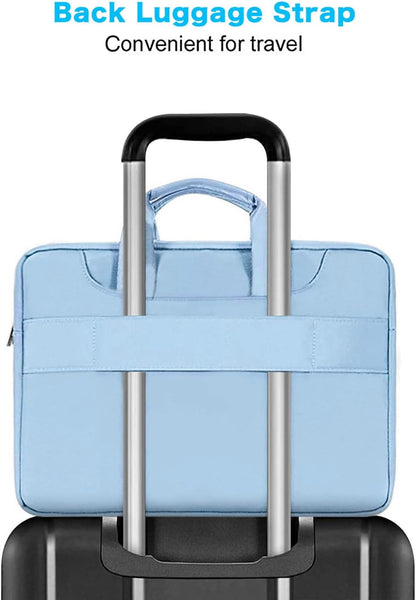 360 Protective Laptop Shoulder Bag Compatible with Macbook Air 15 M4 A3241 M3 A3114 M2 A2941/Pro 16 Inch M4 M3 M2 M1, 15-15.6 Inch Notebook,Matching Color Sleeve with Belt, Airy Blue