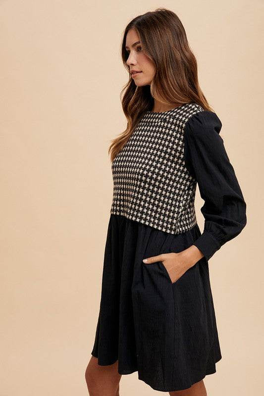 Annie Wear Tie Back Plaid round Neck Mini Dress