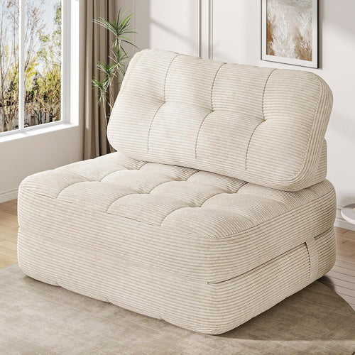Folding Sofa Bed, Convertible Sleeper Chair with Pillow Foldable Mattress with Back Support, Portable Fold Out Chair Bed Comfy Floor Sofa Lounge for Living Room Bedroom, Beige