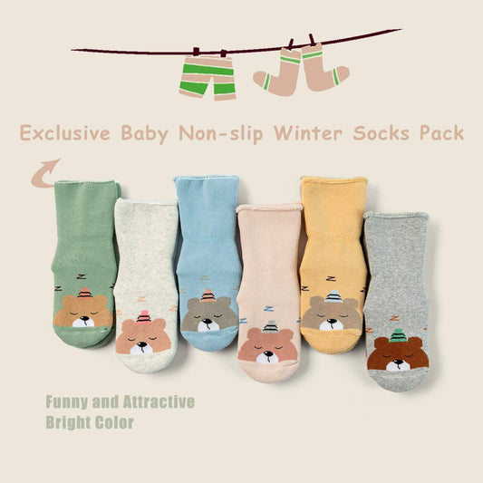 Baby Girl Winter Socks with Grips for Baby Warm Non Slip Socks Baby Boys Thick Terry Socks