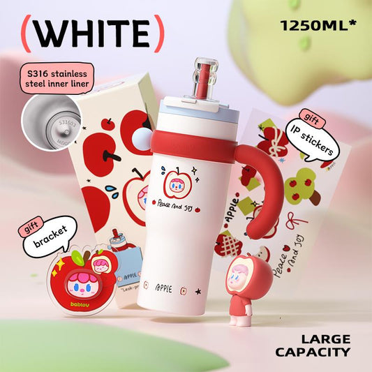 Bablov 42Oz 316L Stainless Steel Cartoon Pattern Water Cup with Handle---Leak-Proof Thermos Cup, Cute and Suitable for Children, Teenagers, and Adults