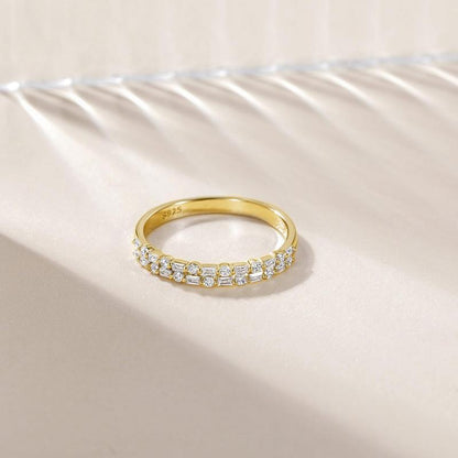 EAMTI 925 Sterling Silver Wedding Bands for Women Baguette round Cubic Zirconia Two-Row Eternity Band Stackable Engagement Rings