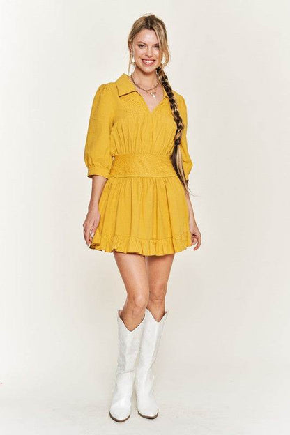 Eyelet Detail 3/4 Sleeve Short Dress JBJ1091