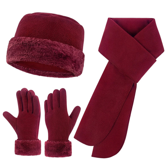 Winter Hats for Women Long Scarf Warmer Gloves Set Winter Accessories for Women Red