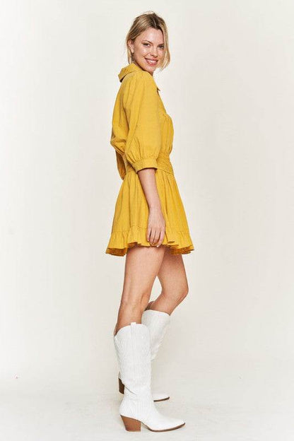 Eyelet Detail 3/4 Sleeve Short Dress JBJ1091