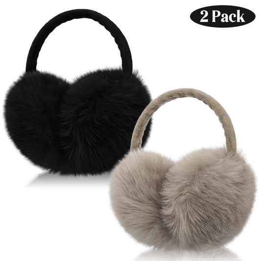 2 Pcs Winter Earmuffs for Women Fluffy Cute Ear Muffs for Winter Black and Brown