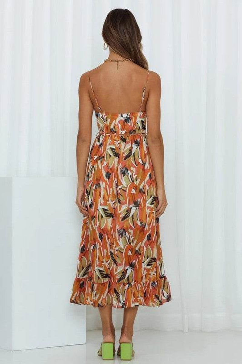 Women'S Floral Print A-Line Printed Ruffle Halter
