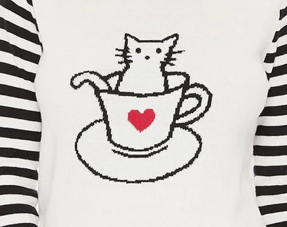 Cute Cat in Cup Jacquard Sweater Top