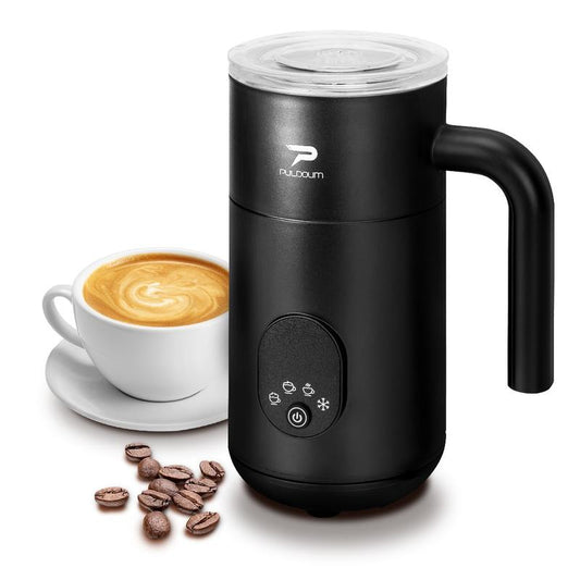 Puldoum Electric Milk Frother 30 Seconds Frothing 4-In-1 Automatic Warm & Cold Froth Maker for Coffee Latte Cappuccino Macchiato Hot Chocolate 11.8Oz 350Ml