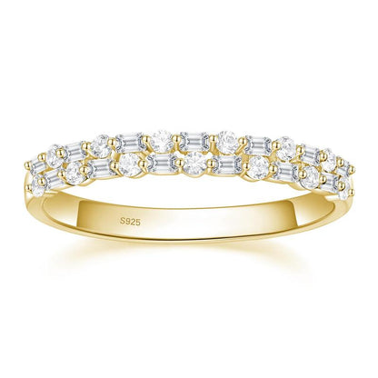 EAMTI 925 Sterling Silver Wedding Bands for Women Baguette round Cubic Zirconia Two-Row Eternity Band Stackable Engagement Rings