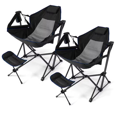 2-Piece Hammock Camping Chair with Retractable Footrest and Carrying Bag for Camping Black