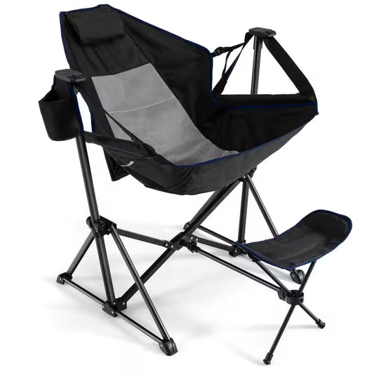 Hammock Camping Chair with Retractable Footrest and Carrying Bag for Camping Picnic Black