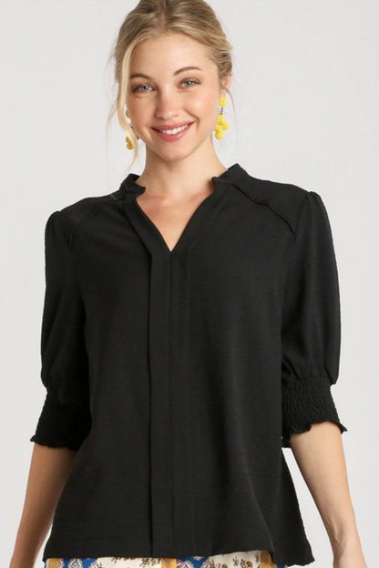 Umgee Full Size Split Neck Boxy Cut Top with Piping Details plus Size