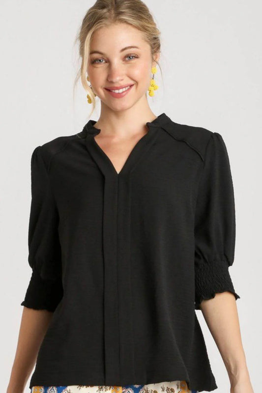 Umgee Full Size Split Neck Boxy Cut Top with Piping Details plus Size