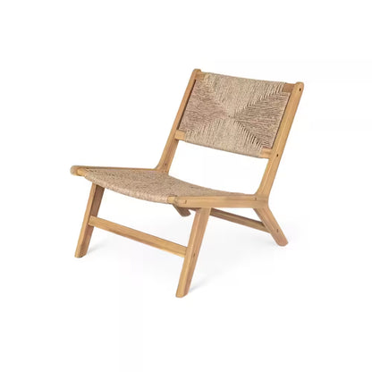Angelo PE Wicker and Solid Wood Outdoor Patio Lounge Chair, Light Teak, Set of 2