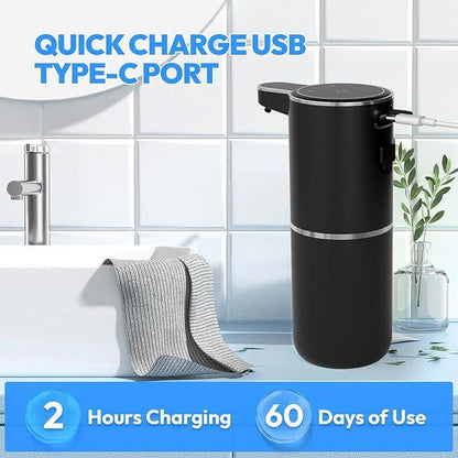 Smart Sensor Soap Dispenser, Automatic Hands-Free Foaming Dispenser USB-C Rechargeable, 4 Foam Settings & Quick Charge, Modern for Kitchen Bathroom Sink, Countertop or Wall Mounted (Black)
