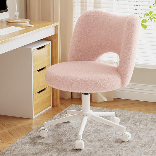 【Star Furniture】Raybee Vanity Swivel Chair with Backrest, Ultra-Plush Fleece, Silent Wheels, Height Adjustable Reading Chair Cute Armless Velvet Office Chairs for Makeup Room, Bedroom & Home Furniture