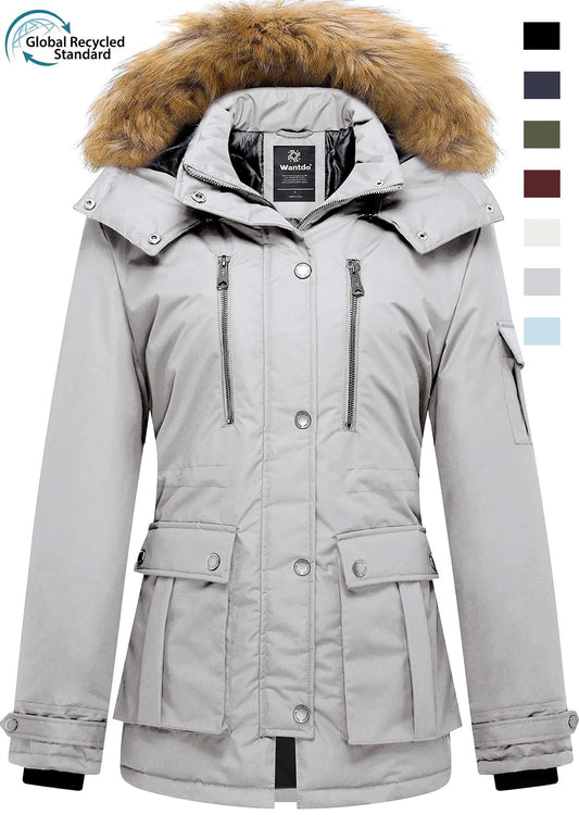 Women'S Winter Coat Hooded Winter Jacket Insulated Winter Parka Grayish White S