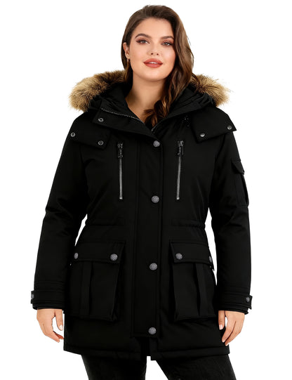 Women'S plus Size Recycled Winter Coat Quilted Waterproof Winter Jacket Hooded Puffer Jacket Black 3X-Large Big