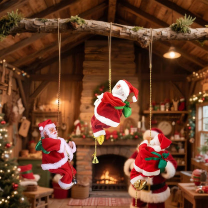 Classic Climbing Beads Santa Claus, Christmas Decorations, Battery Operated, Plastic Holiday Hanging Decorations, Batteries Provide Your Own, Suitable for Home, Kitchen, Mantelpiece, Window, Party Supplies.
