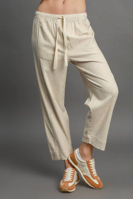 Umgee Full Size Drawstring Elastic Waistband Linen Blend Pants plus Size