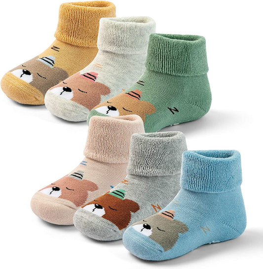 Baby Girl Winter Socks with Grips for Baby Warm Non Slip Socks Baby Boys Thick Terry Socks