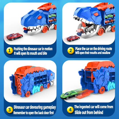New Product Folding Dinosaur Transporter Car Toys Competitive Game Roll to Eat & Store Die-Cast Cars（Come With2 Metal Cars）
