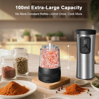 Electric Salt and Pepper Grinder Set – Automatic Rechargeable Pepper Mill with LED Battery Display & USB‑C Charging Base, 5‑Level Adjustable Stainless Steel Spice Mill for Kitchen, Dining & Camping