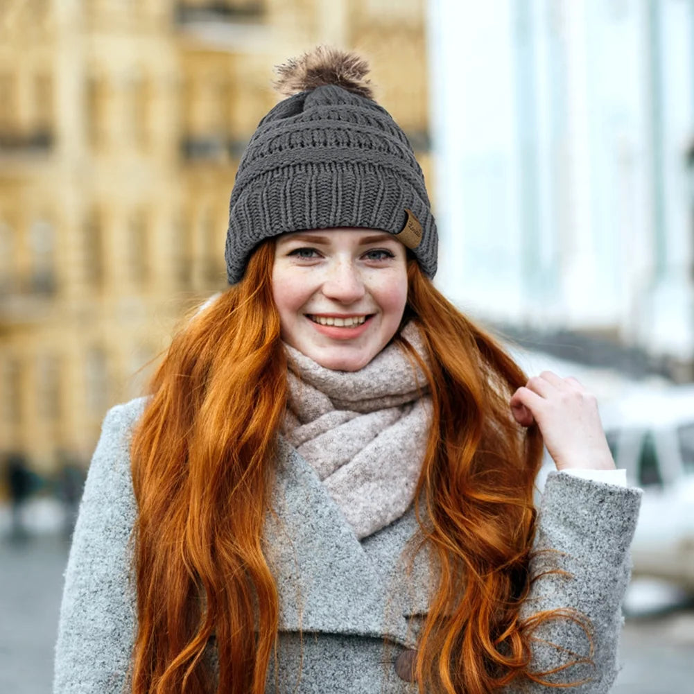 3 Pcs Women Winter Hat and Gloves Sets, Beanies Knit Classic Neck Warmer and Touchscreen Gloves Gray