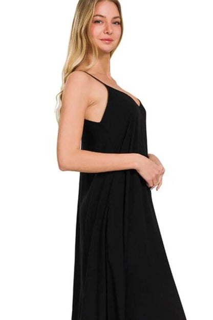 Zenana Woven Arc Hem Cami Dress with Flowy Pockets