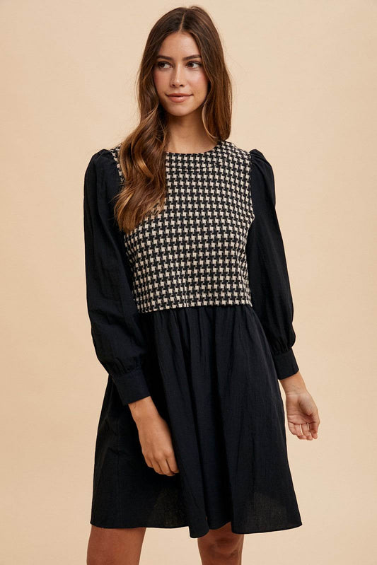 Annie Wear Tie Back Plaid round Neck Mini Dress