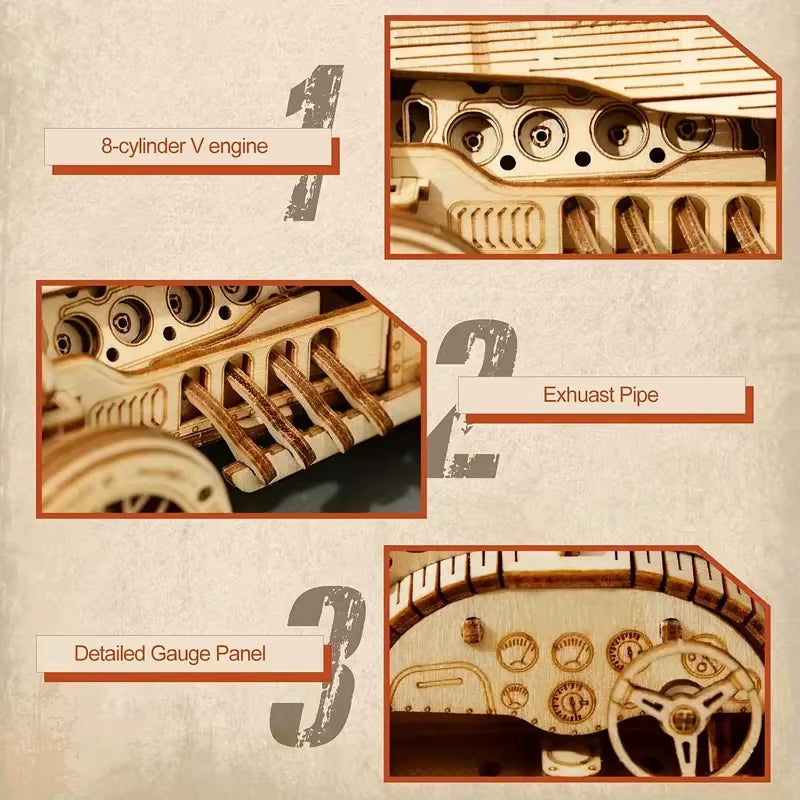 3D Car Wooden Puzzle, Scale Model,Diy Model Kit, Handcraft Gift,Home Decoration,Mechanical Model Kit, Building Toy,Birthday/Chri