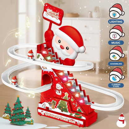 Santa Claus Ladder Climbing Toys, Electric Animation Christmas Decorations with Music and LED Lights, Suitable for Families, Christmas Tree Decorations, Gifts for Children.
