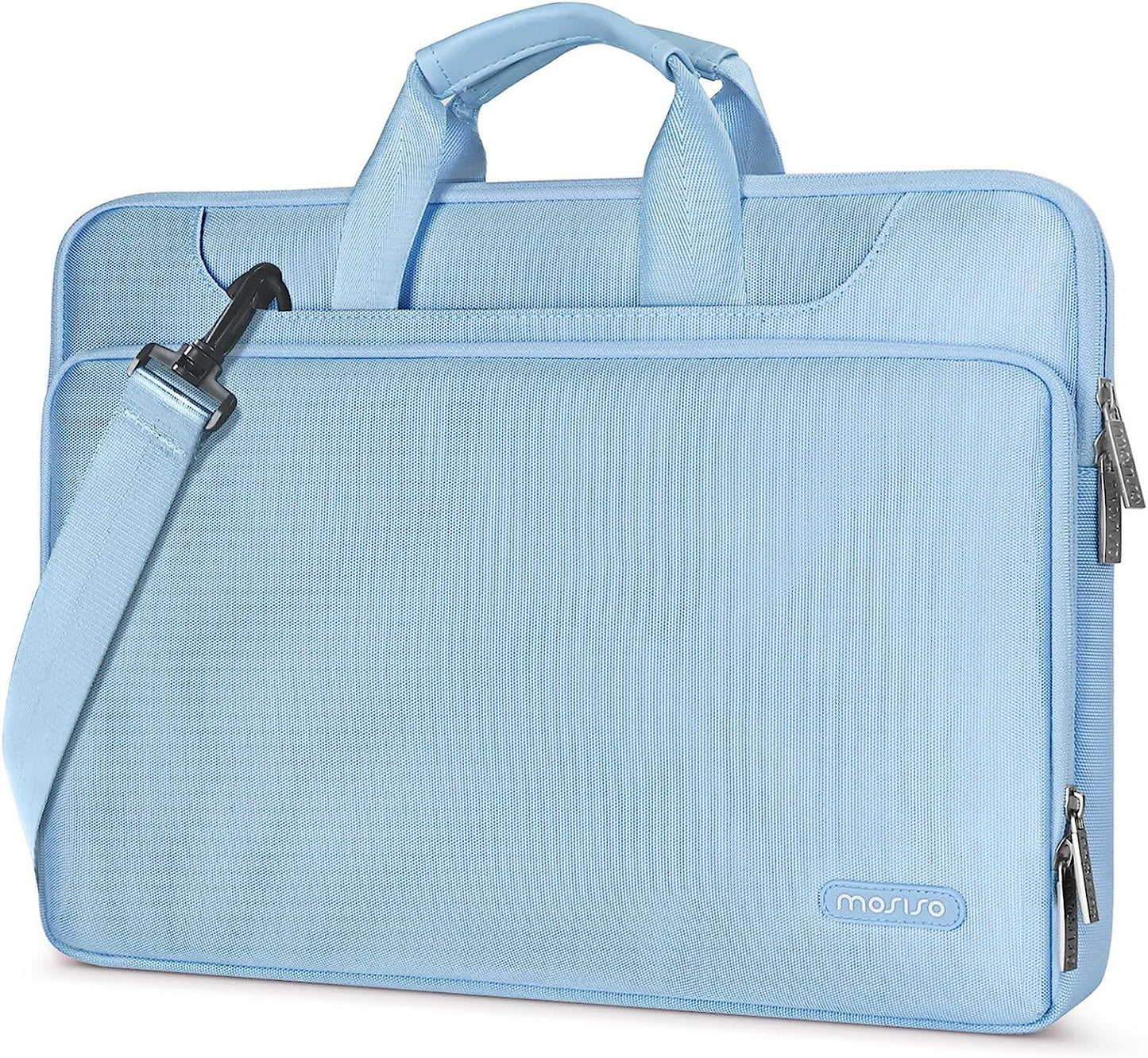360 Protective Laptop Shoulder Bag Compatible with Macbook Air 15 M4 A3241 M3 A3114 M2 A2941/Pro 16 Inch M4 M3 M2 M1, 15-15.6 Inch Notebook,Matching Color Sleeve with Belt, Airy Blue