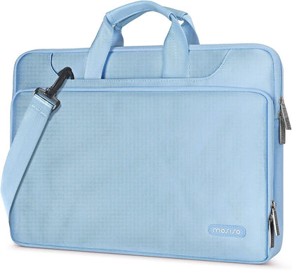 360 Protective Laptop Shoulder Bag Compatible with Macbook Air 15 M4 A3241 M3 A3114 M2 A2941/Pro 16 Inch M4 M3 M2 M1, 15-15.6 Inch Notebook,Matching Color Sleeve with Belt, Airy Blue