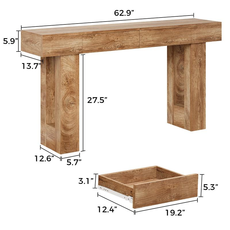 IRONCK 63" Long Console Table with 2 Drawers, Wooden Sofa Table behind Couch, Farmhouse Entryway Table for Entrance, Living Room, Hallway