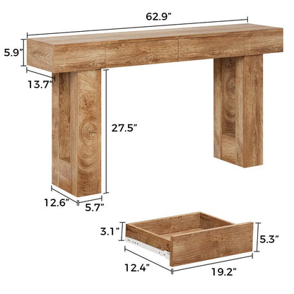 IRONCK 63" Long Console Table with 2 Drawers, Wooden Sofa Table behind Couch, Farmhouse Entryway Table for Entrance, Living Room, Hallway