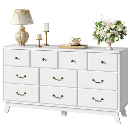 Black Dresser for Bedroom, Wooden 10 Drawer Dresser, 55.1" Wide Chest of Drawers with Vintage Metal Handle, Modern Dressers for Bedroom, Closet, Hallway, Living Room, Dressers TV Stand