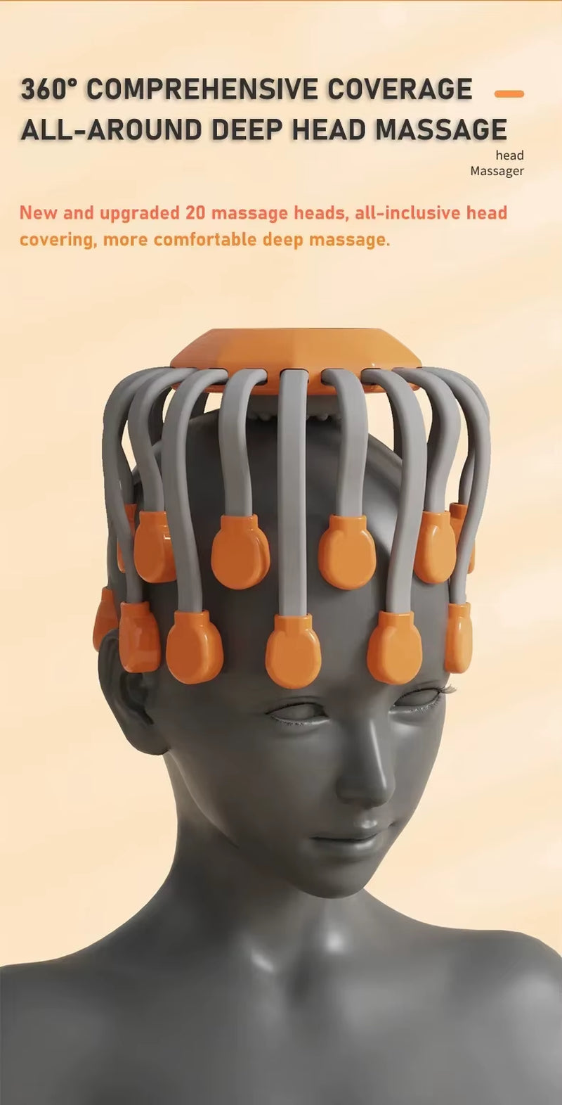20Massage Heads Orange Scalp Head Massager Red Light Vibrator Octopus Scratcher for Relaxation Stress