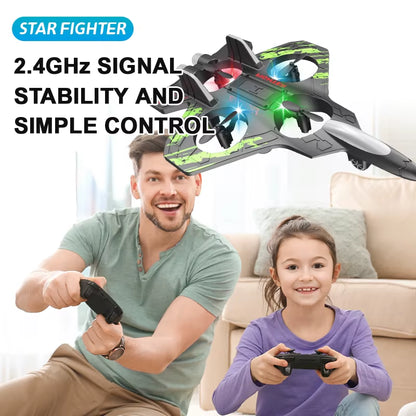 2.4G Remote Control Fighter Electric Foam Glider Stunt Tumbling UAV Hovering Helicopter with LED Colorful Lights Aircraft Model
