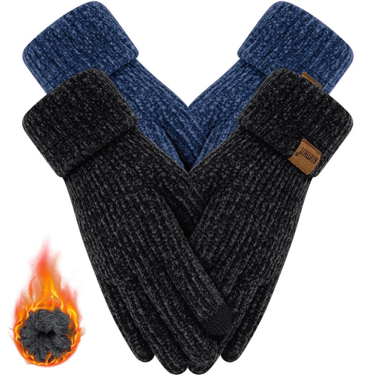 2 Pairs Winter Gloves for Women Chenille, Winter Warm Thick Lined Touchscreen Fingers Weather Gloves