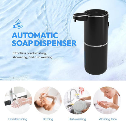 Smart Sensor Soap Dispenser, Automatic Hands-Free Foaming Dispenser USB-C Rechargeable, 4 Foam Settings & Quick Charge, Modern for Kitchen Bathroom Sink, Countertop or Wall Mounted (Black)
