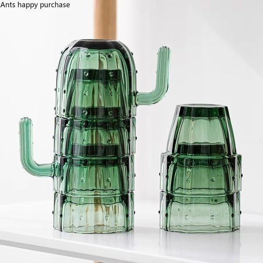Green Cactus Glass Mug Set Stackable Cup Set Water Cups Afternoon Teacup Fruit Teacup Drinkware Glass Set Drink Cup Juice Cups