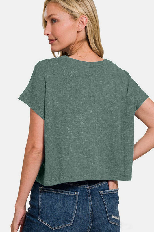 Zenana round Neck Short Sleeve Crop T-Shirt