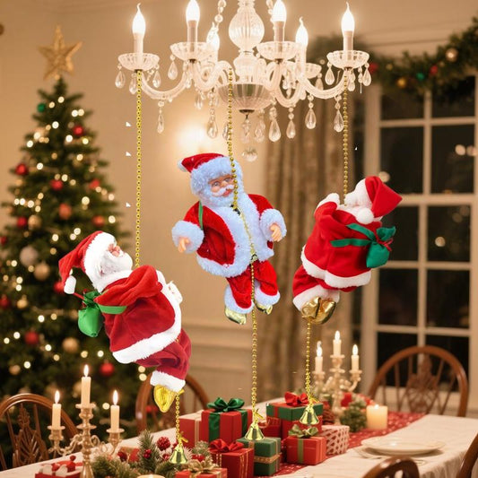 Classic Climbing Beads Santa Claus, Christmas Decorations, Battery Operated, Plastic Holiday Hanging Decorations, Batteries Provide Your Own, Suitable for Home, Kitchen, Mantelpiece, Window, Party Supplies.