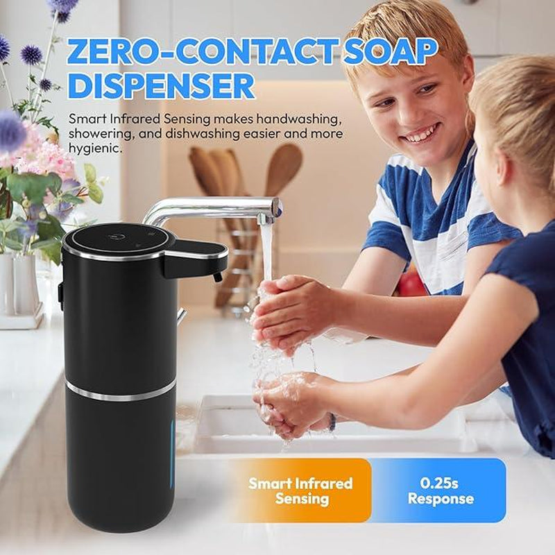 Smart Sensor Soap Dispenser, Automatic Hands-Free Foaming Dispenser USB-C Rechargeable, 4 Foam Settings & Quick Charge, Modern for Kitchen Bathroom Sink, Countertop or Wall Mounted (Black)