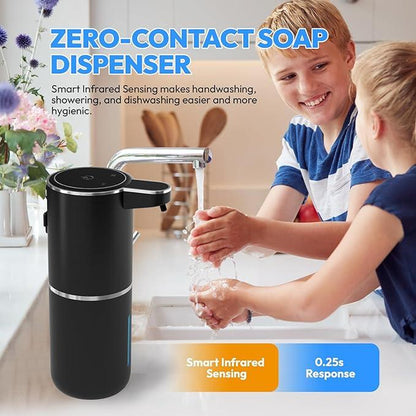 Smart Sensor Soap Dispenser, Automatic Hands-Free Foaming Dispenser USB-C Rechargeable, 4 Foam Settings & Quick Charge, Modern for Kitchen Bathroom Sink, Countertop or Wall Mounted (Black)